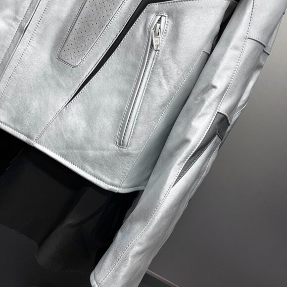 Balenciaga Oversized Leather Bikers Jacket – Silver - Picture 9 of 10